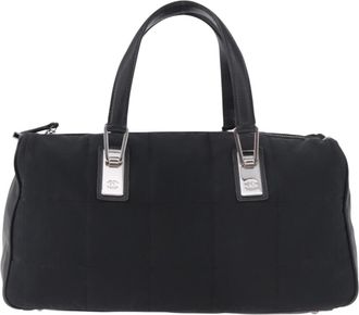 Chanel Square Stitch Boston Quilted Nylon Black Nylon Handbag (Pre-Owned)