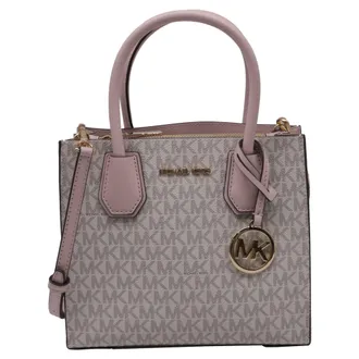 Michael Kors Mercer Medium Signature Logo Crossbody Bag in Pink Coated Canvas