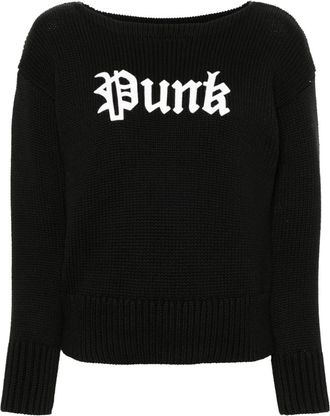R13 Shrunken slogan-appliqu&eacute; cotton jumper - women - Cotton - M - Black