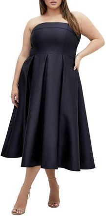City Chic Tiffany Strapless Fit & Flare Dress in Navy at Nordstrom Rack, Size M/18W