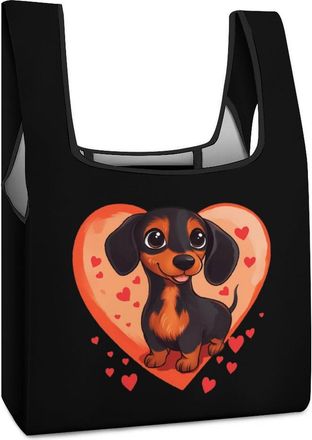 Generic Dachshund Heart Love Shopping Bag Reusable Grocery Tote Bag Foldable Handbag for Travel Picnic