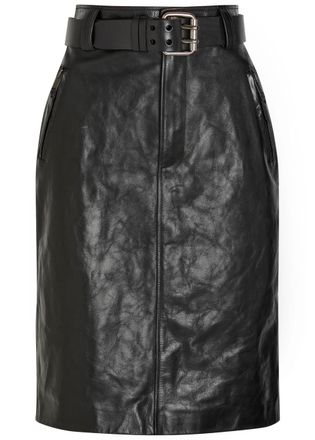 Saint Laurent Belted Leather Midi Skirt - Black - 38 (UK10 / S)