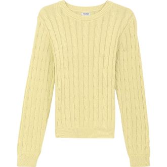 Vivid Cable Knit Ribbed Neck Sweater in Pale Yellow at Nordstrom, Size X-Large