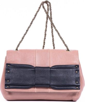 Chlo&eacute; Pink & Black Smooth Calfskin Leather June Bow (Authentic Pre-Loved)