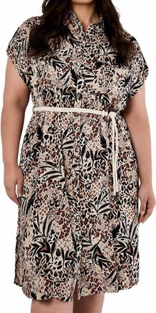 Apricot Mixed Animal Print Shirt Midi Dress In Stone