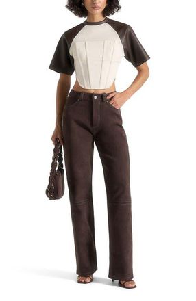 Mani&egrave;re De Voir Juline Corset T-Shirt in Cream at Nordstrom, Size 16