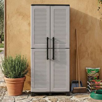 Dmora Armario Exterior O Interior, 2 Puertas Y 3 Estantes De Polipropileno Ajustables, 100% Made In Italy, 68x37h169 Cm, Color Gris - Dmora