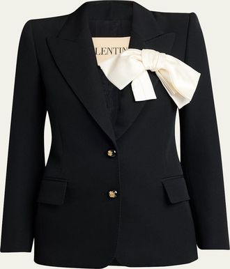 Valentino Garavani Silk Bow Single-Breasted Blazer Jacket