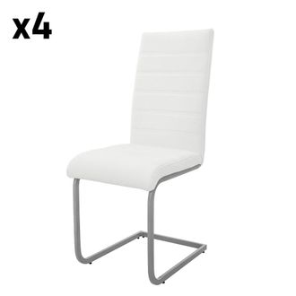 ML Design 4x Sillas de comedor basculantes, imitaci&oacute;n cuero blanco respaldo alto