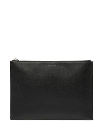 Saint Laurent 2019 Grain De Poudre Zipped Tablet Holder clutch bag - unisex - Calf Leather/Leather - One Size - Black