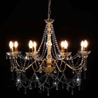 Berkfield Home Beautiful Chandelier with Beads Golden 8 x E14 Bulbs in Gold