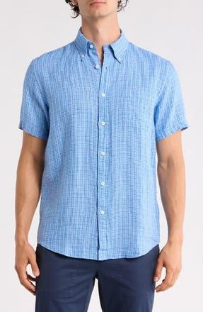 Brooks Brothers Check Short Sleeve Linen Shirt in Vistachk at Nordstrom Rack, Size Xx-Large