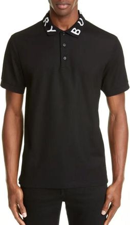 Burberry Mens Ryland Block Collar Writing Polo in Black