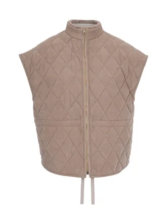 Fabiana Filippi Beige Diamond-Quilted Suede Vest