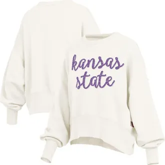Pressbox Womens Pressbox Cream Kansas State Wildcats Oversized Chelsea Waist Length Pullover Sweatshirt at Nordstrom, Size Xx-Large