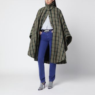 Chlo&eacute; Cappotto a mantella verde a quadri in lana