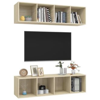 Berkfield Home Practical Wall-mounted TV Cabinets 2 pcs Sonoma Oak Engineered Wood in Light Brown