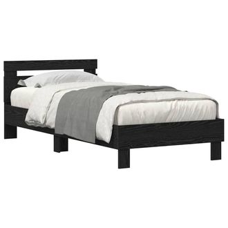 Berkfield Home Modern Bed Frame with LED Lights Black Oak 90x200 cm Engineered Wood