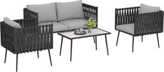 OUTSUNNY 4 Piece Garden Furniture Set with Cushions for Patio - Light Grey | TJ Hughes