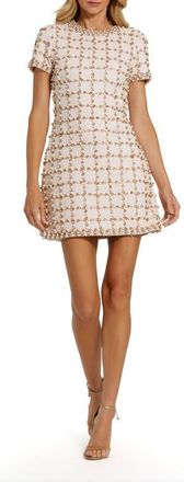 Mac Duggal Short Sleeve Rhinestone Beaded Neoprene Mini Dress in Blush at Nordstrom, Size X-Small