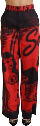 Dsquared2 Red Printed High Waist Straight Womens Pants (Pre-Owned)