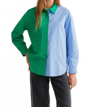 Compa&ntilde;&iacute;afant&aacute;stica Color Block Button Down Shirt In Green