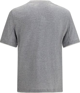 Brunello Cucinelli Mens Short-Sleeve Cotton T-Shirt Grigio Medio+off White T-Shirts And Polos
