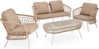 Koketto Home Conjunto de sofas de jard&iacute;n beige de 4 plazas con mesa