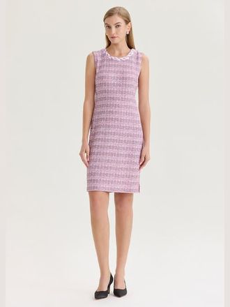 Misook Braided Trim Tweed Knit Sheath Dress in Pink Parfait at Nordstrom, Size Xx-Large