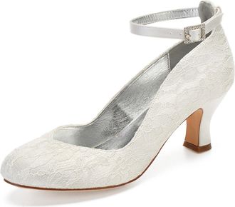 Generic Wedding Shoes Womens Satin Low Heels Round Toe Bridal High Heels Formal Prom Party Dress Shoes 6.5Cm,Ivory,5 UK