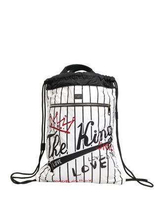Dolce & Gabbana Black White Striped Polyester Drawstring Backpack Men Mens Bag