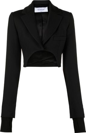 Off-white high-low cropped blazer - women - Polyester/Spandex/Elastane/Cupro/Viscose/Virgin Wool - 40 - Black