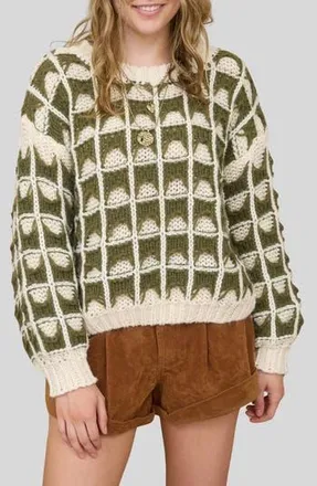 Blu Pepper Open Stitch Sweater in Olive at Nordstrom Rack, Size Medium