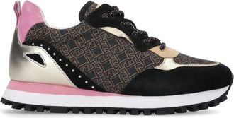 Liu Jo Monogram Print Leren Sneakers Zwart/Bruin - Dames - Sneakers - Veelkleurig - 36 EU - Schoenen