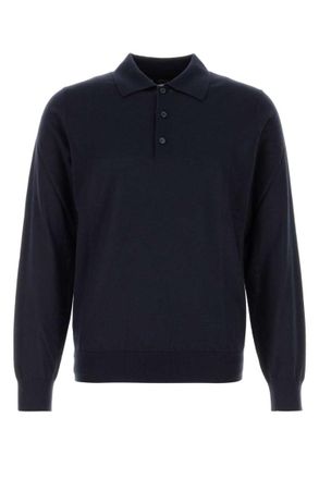 Brioni Dark Blue Solid Polos