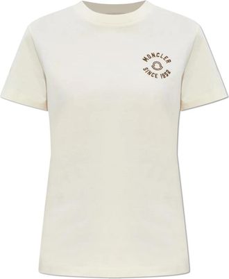 Moncler Logo Patch T-Shirt - Dames - T-shirts - Beige - S - Katoen - Tops