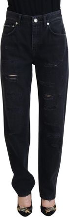 Dolce & Gabbana Womens Relaxed Fit Ripped Jeans - Black Cotton - Size EU 40 (Womens)