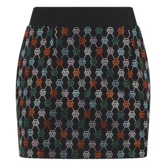 Philipp Plein Rokken, Dames, Zwart, M, Wol, Mini Rok Multicolor Monogram Strass