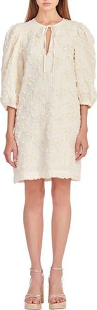 English Factory Ribbon Embroidery Tie Neck Dress in Ivory at Nordstrom, Size Small