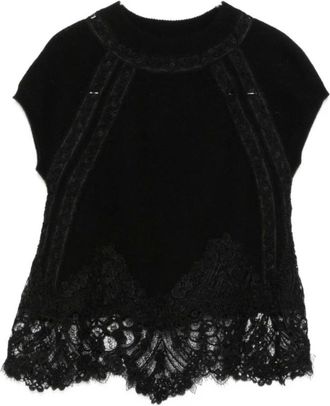 Ermanno Scervino Tops, Dames, Zwart, XS, Kasjmier, Cashmere Kant Top