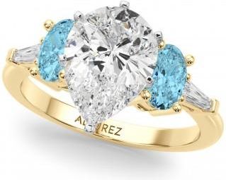 Allurez Pear Lab Grown Diamond & Oval Blue Topaz Engagement Ring 14K Yellow Gold (4.18ct)
