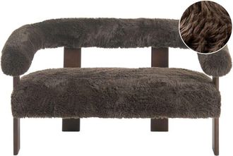 Beliani 2 Seater Sofa Dark Brown Faux Fur Upholstery Retro Design Wooden Legs Living Room ILBRO