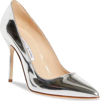 Manolo Blahnik BB Metallic Pointed Toe Pump in Silver at Nordstrom, Size 10.5Us