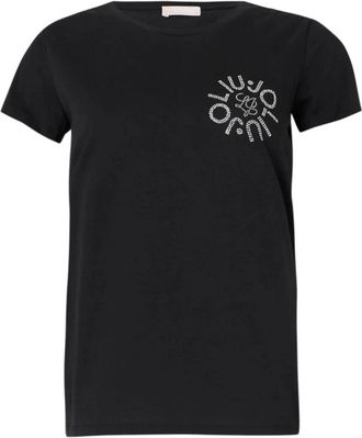 Liu Jo Tops, Dames, Zwart, S, Katoen, Zwart Katoenen T-shirt Korte Mouw