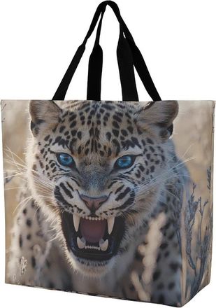 Generic Angry Leopard Reusable Shopping Bags Large Capacity Grocery Bag Heavy Duty Tote for Women 40x40x16cm