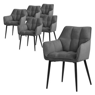 ML Design Ml-design - Set 6x Sillas De Comedor Con Respaldo Y Reposabrazos Asiento Acolchado Gris Oscuro Tapizado De Tejido De Rizo Con Patas De Metal Sill&oacute;n Er