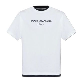 Dolce & Gabbana Tops, Heren, Wit, M, Katoen, T-shirt met geborduurd logo