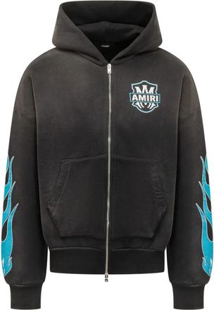 Amiri MA Flames Zip Hoodie - Heren - Vesten met rits - Zwart - L - Katoen - Hoodies & sweatvesten