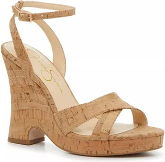 Jessica Simpson Onawa Sandals Womens Natural Beige Cork Ankle Strap GAL383