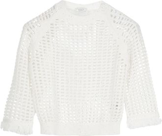 PESERICO Ivory Cotton Sequin Perforated Sweater